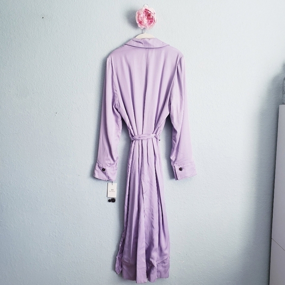 Something Navy Lilac Purple Elongated Collar Belted Trench Coat - Picture 10 of 12